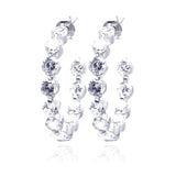 Sterling Silver Nickel Free Rhodium Plated Black And Clear CZ Round Hoop Earrings