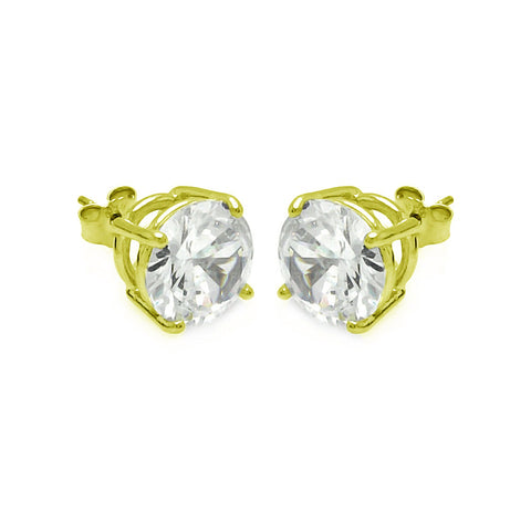 Sterling Silver Gold Plated Round Clear CZ Stud Earrings