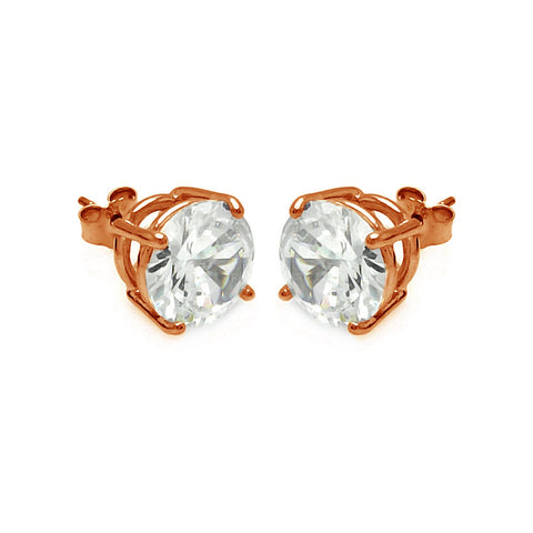 Sterling Silver Rose Gold Plated Round Clear CZ Stud Earrings