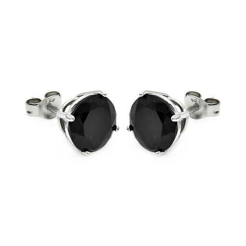 Sterling Silver Rhodium Plated Round Black CZ Stud Earrings