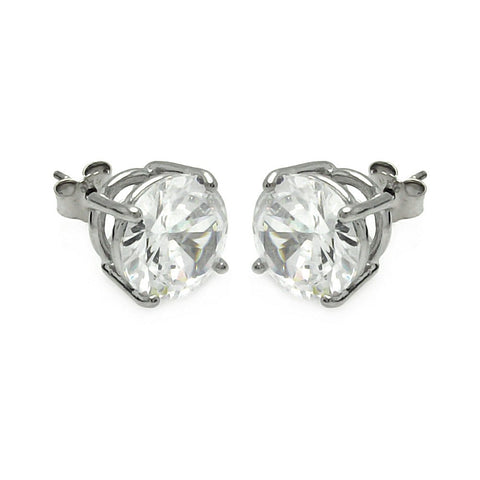 Sterling Silver Rhodium Plated Round Clear CZ Stud Earrings