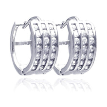 Load image into Gallery viewer, Sterling Silver Nickel Free Rhodium Plated Round Shaped Huggie Earrings With CZ Stones