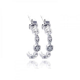 Sterling Silver Rhodium Plated Round Marquis Clear CZ Crescent Huggie Earrings