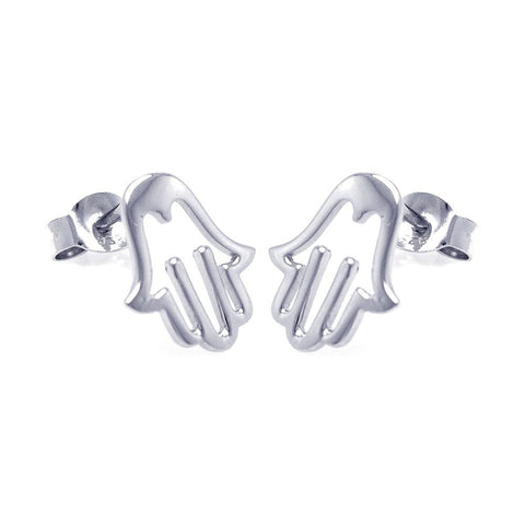Sterling Silver Nickel Free High Polished Rhodium Plated Open Hand Shaped  Stud Earring