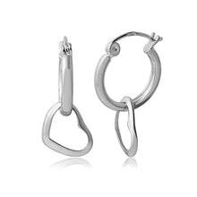 Load image into Gallery viewer, Sterling Silver Rhodium Plated Huggie With Hanging Open Heart Shaped Earrings