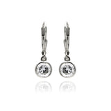 Sterling Silver Nickel Free Rhodium Plated Round Clear CZ Dangling Hook Earrings