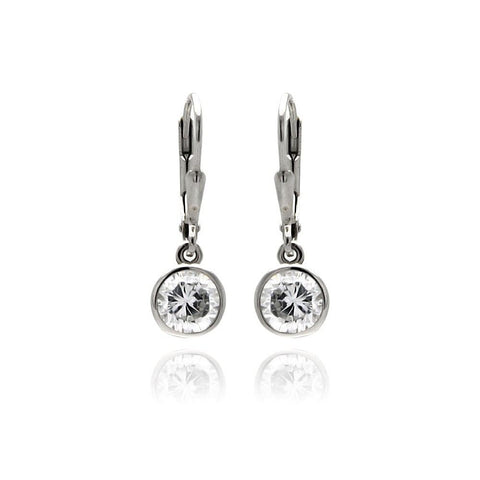 Sterling Silver Nickel Free Rhodium Plated Round Clear CZ Dangling Hook Earrings