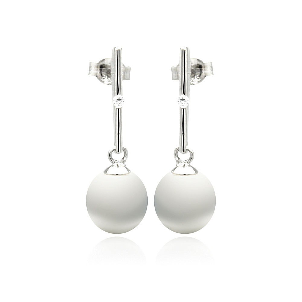 Sterling Silver Fancy Hanging Enamel Pearl with Clear Cz Dangle Stud EarringAnd Earring Height of 15.4MM