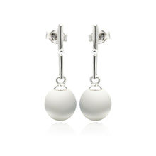 Load image into Gallery viewer, Sterling Silver Fancy Hanging Enamel Pearl with Clear Cz Dangle Stud EarringAnd Earring Height of 15.4MM