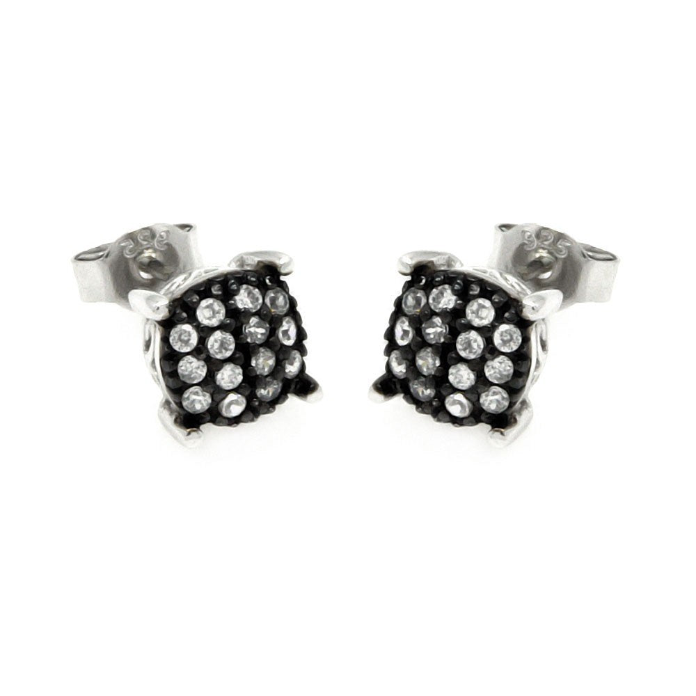 Sterling Silver Nickel Free Black And Silver Rhodium Plated Round Clear Small  Stud Earrings With Clear CZ Stones