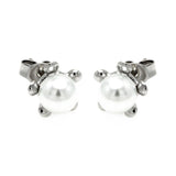 Sterling Silver Nickel Free Rhodium Plated Five Ball Big Pearl  Stud Earring