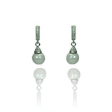 Sterling Silver Classy Micro Paved Bar with White Pearl Drop Dangle Stud EarringAnd Earring Height of 17MM