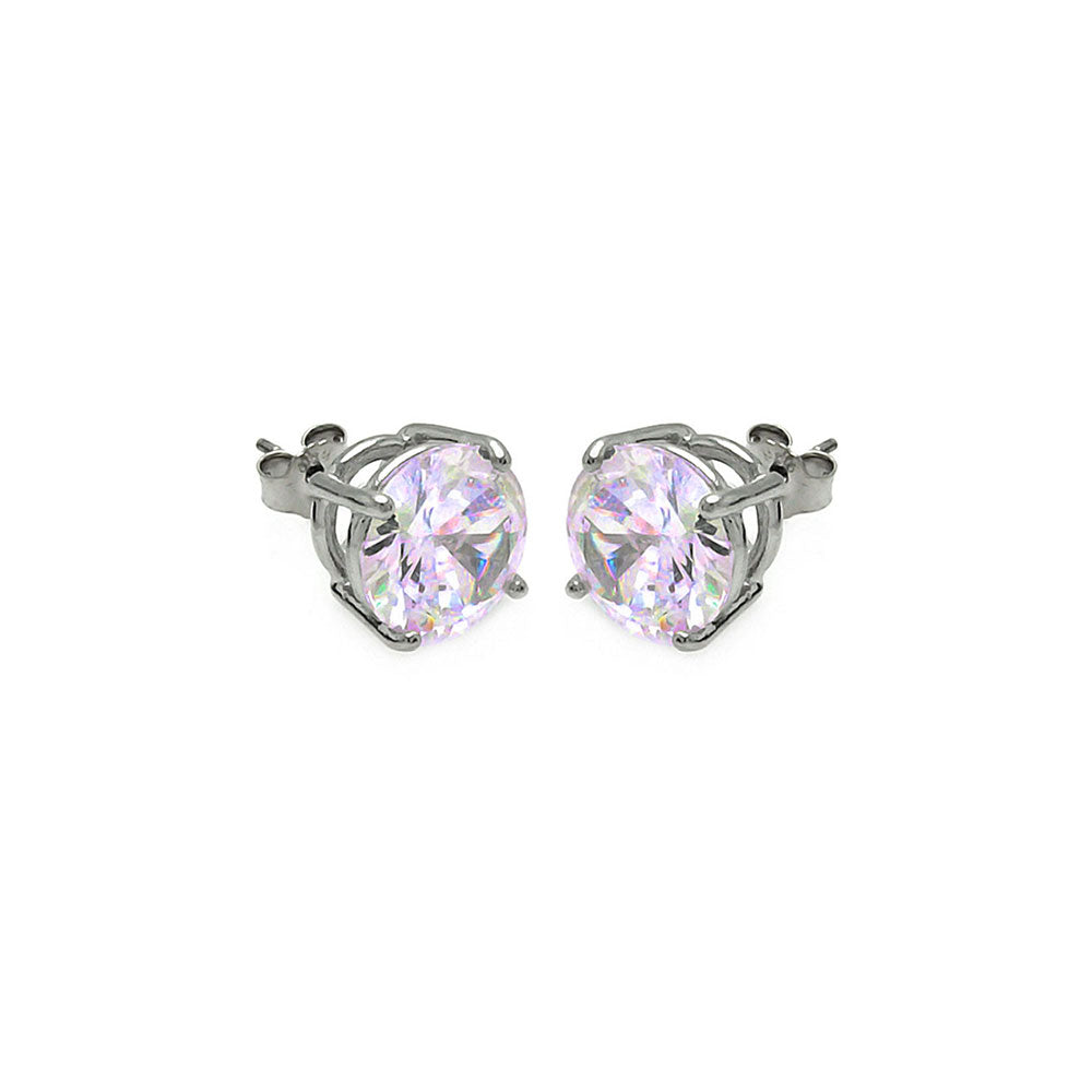 Sterling Silver Rhodium Plated ABL CZ Round Basket Set Studs