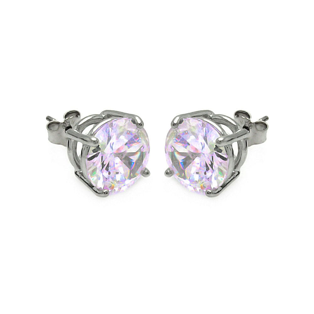 Sterling Silver Rhodium Plated ABL CZ Round Basket Set Studs