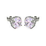 Sterling Silver Rhodium Plated ABL CZ Round Basket Set Studs