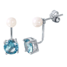 Load image into Gallery viewer, Sterling Silver Rhodium Plated Light Blue Dangling CZ Earring