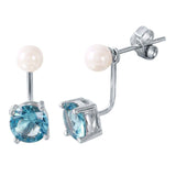 Sterling Silver Rhodium Plated Light Blue Dangling CZ Earring