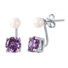 Load image into Gallery viewer, Sterling Silver Rhodium Plated Purple Dangling CZ Earring