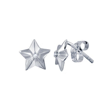 Load image into Gallery viewer, Sterling Silver Rhodium Plated Diamond Star Stud Earrings
