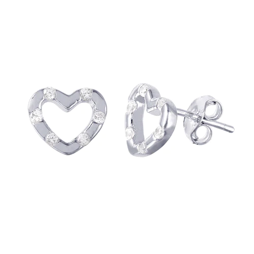 Sterling Silver Open Heart CZ Earrings