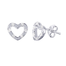 Load image into Gallery viewer, Sterling Silver Open Heart CZ Earrings