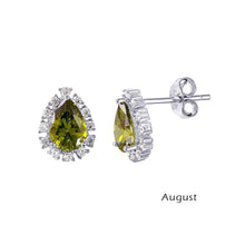 Load image into Gallery viewer, Sterling Silver Rhodium Plated Teardrop Clear CZ Paved Halo Earrings Birth with Earring Dimensions of 9.9MMx7.6MM and Friction Back Post