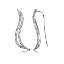 Load image into Gallery viewer, Sterling Silver Rhodium Plated Elegant Open Wave Earrings With Clear CZAnd Earring Length of 33.8MM