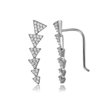 Load image into Gallery viewer, Sterling Silver Rhodium Plated 6 Triangle Pointing Down Earrings with Paved Clear CZAnd Earring Length of 22.3MM