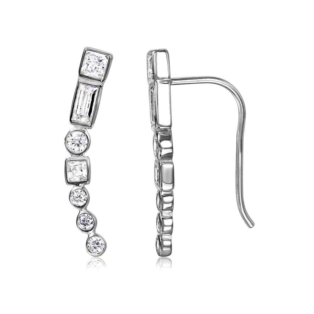 Sterling Silver Rhodium Plated Multi Shape Stacked Clear CZ Earrings