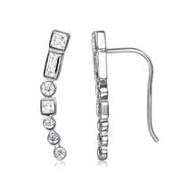 Load image into Gallery viewer, Sterling Silver Rhodium Plated Multi Shape Stacked Clear CZ Earrings