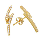 Sterling Silver Gold Plated Lightning Shaped Climbing Earrings With CZ Stones