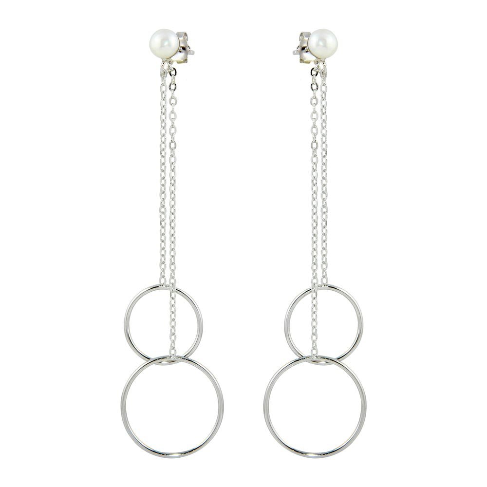 Sterling Silver Rhodium Plated Hoop Shape Dangling Earrings
