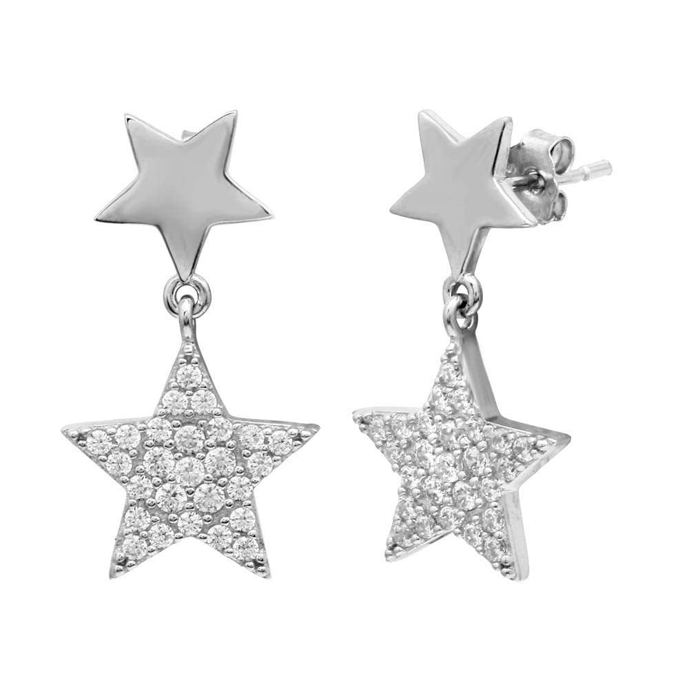 Sterling Silver Rhodium Plated Star Earrings With CZ Stones