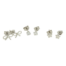 Load image into Gallery viewer, Sterling Silver Rhodium Plated Ribbon,Star And CZ Stud Earring Set