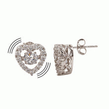 Load image into Gallery viewer, Sterling Silver Rhodium Plated Heart Shaped Dancing CZ Stud Earrings