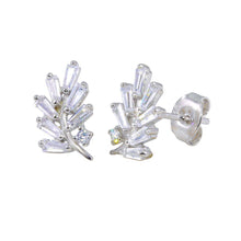 Load image into Gallery viewer, Sterling Silver Rhodium Plated Leaf Baguette CZ Earrings