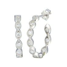 Load image into Gallery viewer, Sterling Silver Rhodium Plated CZ Semi Hoop Earrings