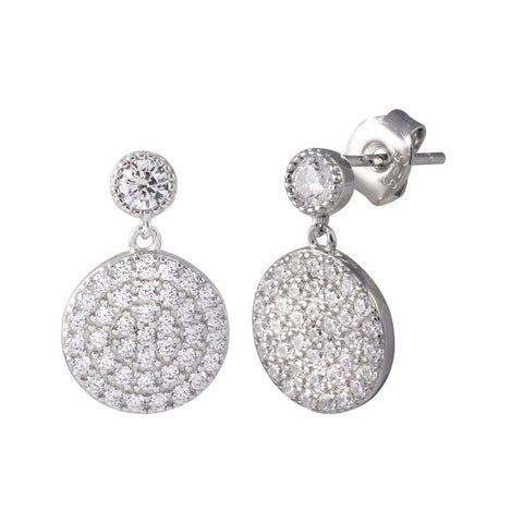 Sterling Silver Rhodium Plated Round CZ Dangling Earrings