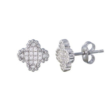 Load image into Gallery viewer, Sterling Silver Rhodium Plated Clover CZ Stud Earrings