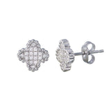 Sterling Silver Rhodium Plated Clover CZ Stud Earrings