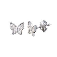 Load image into Gallery viewer, Sterling Silver Rhodium Plated Butterfly CZ Stud Earrings