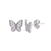 Load image into Gallery viewer, Sterling Silver Rhodium Plated Butterfly CZ Stud Earrings