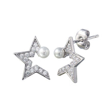 Load image into Gallery viewer, Sterling Silver Rhodium Plated CZ Half Star Pearl Stud Earrings