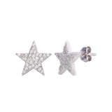 Sterling Silver Rhodium Plated CZ Star Stud Earrings