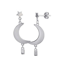 Load image into Gallery viewer, Sterling Silver Rhodium Plated Dangling Crescent Earrings