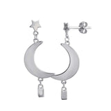 Sterling Silver Rhodium Plated Dangling Crescent Earrings
