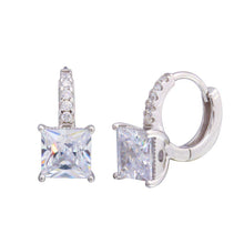 Load image into Gallery viewer, Sterling Silver Rhodium Plated Dangling Square CZ Disc Huggie Earrings