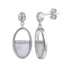 Load image into Gallery viewer, Sterling Silver Rhodium Plated Dangling Oval MOP CZ Earrings