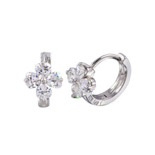 Load image into Gallery viewer, Sterling Silver Rhodium Plated Flower CZ Huggie Earrings