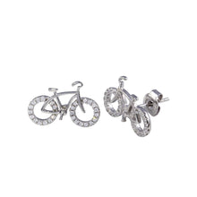 Load image into Gallery viewer, Sterling Silver Rhodium Plated Bicycle CZ Stud Earrings